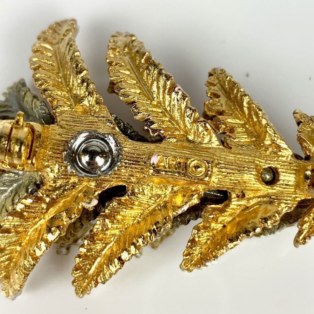 ART GILT Vintage Gold Christmas Tree Brooch Pin Enamel Rhinestones Star - Picture 4 of 8